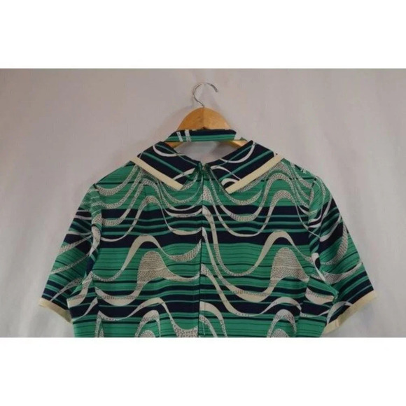 Vintage 1960s/70s Charles Carroll Dress Green Blue  Wave Pattern - Picture 8 of 9